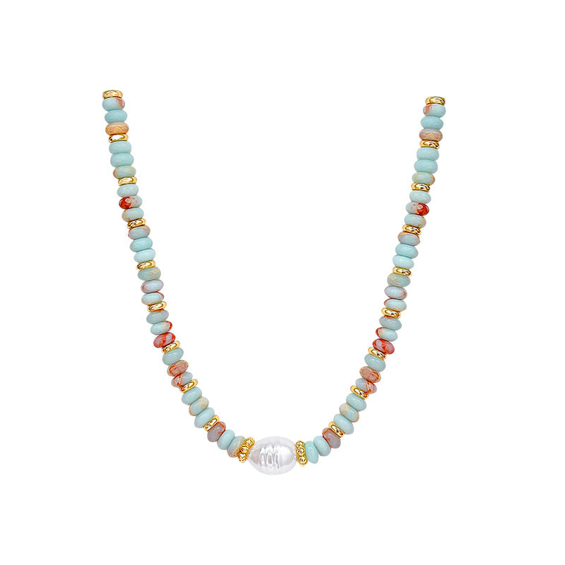 Ethnic Style Beaded Necklace with Faux Pearl Accents for Women