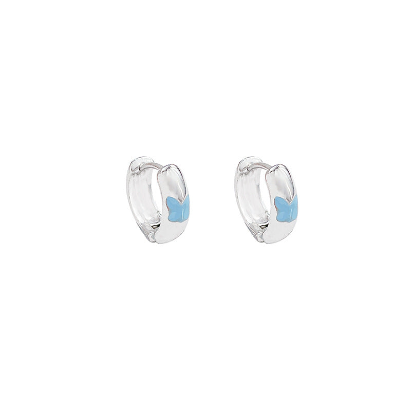 Minimalist Bow Drop Earrings with Enamel Blue Accent for Women