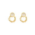 Geometric Cat's Eye Stone Stud Earrings with Flashy Silver Accents