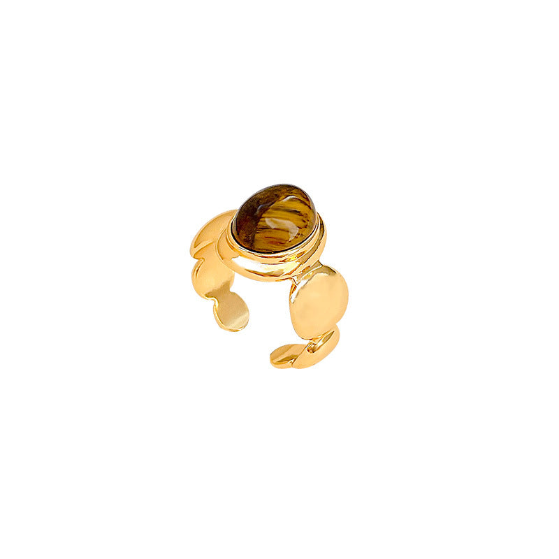 Adjustable Vintage Tiger Eye Stone Ring with Geometric Design for Women