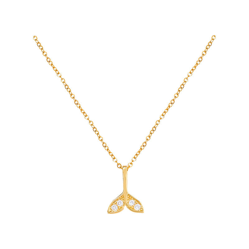 Mermaid Tail Pendant Necklace with Micro-Pave Zirconia in Gold Tone