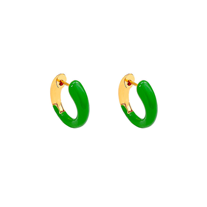 Minimalist Geometric Enamel Circle Earrings for Women in Gold Tone
