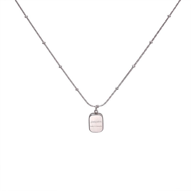 Minimalist Titanium Steel Square Pendant Necklace for Women - Silver Geometric Collar Chain