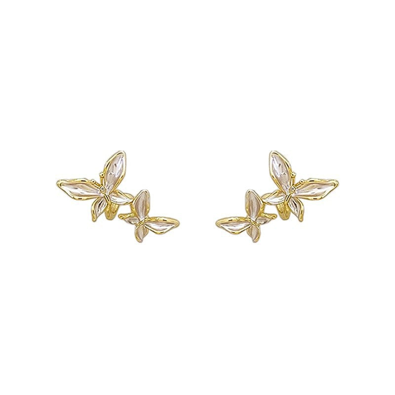Elegant French-Inspired Enamel Butterfly Earrings for Women