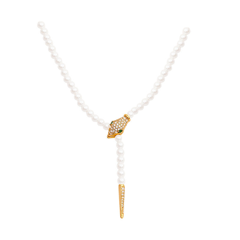 Snake Chain Bracelet with Gold-Plated Micro-Set Zirconia and Pearl Accents