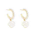 Elegant Camellia Flower Pearl Earrings for Women - Minimalist Gold-Tone Design
