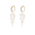 Long Fringe Zircon Flower Earrings with Pearl Accents for Women