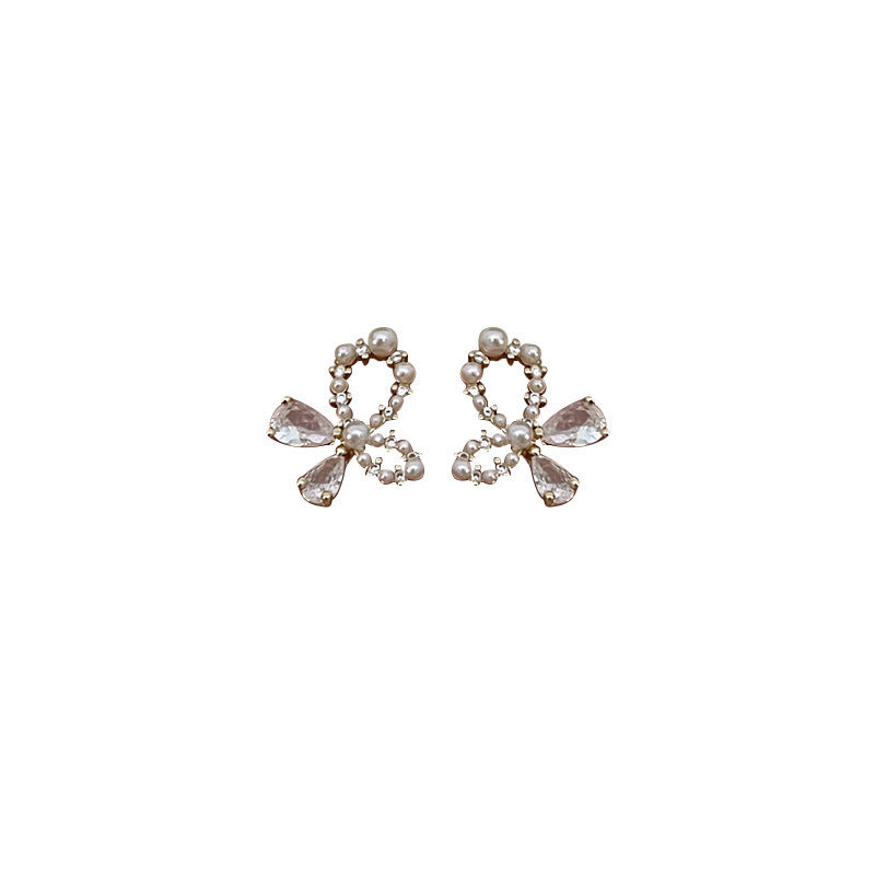 Elegant Zircon Bow Butterfly Stud Earrings for Women - Minimalist Style with Sparkling Design