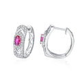 Earrings - Sterling Silver Oval Colorful Zirconia Hoop Earrings 3x5mm