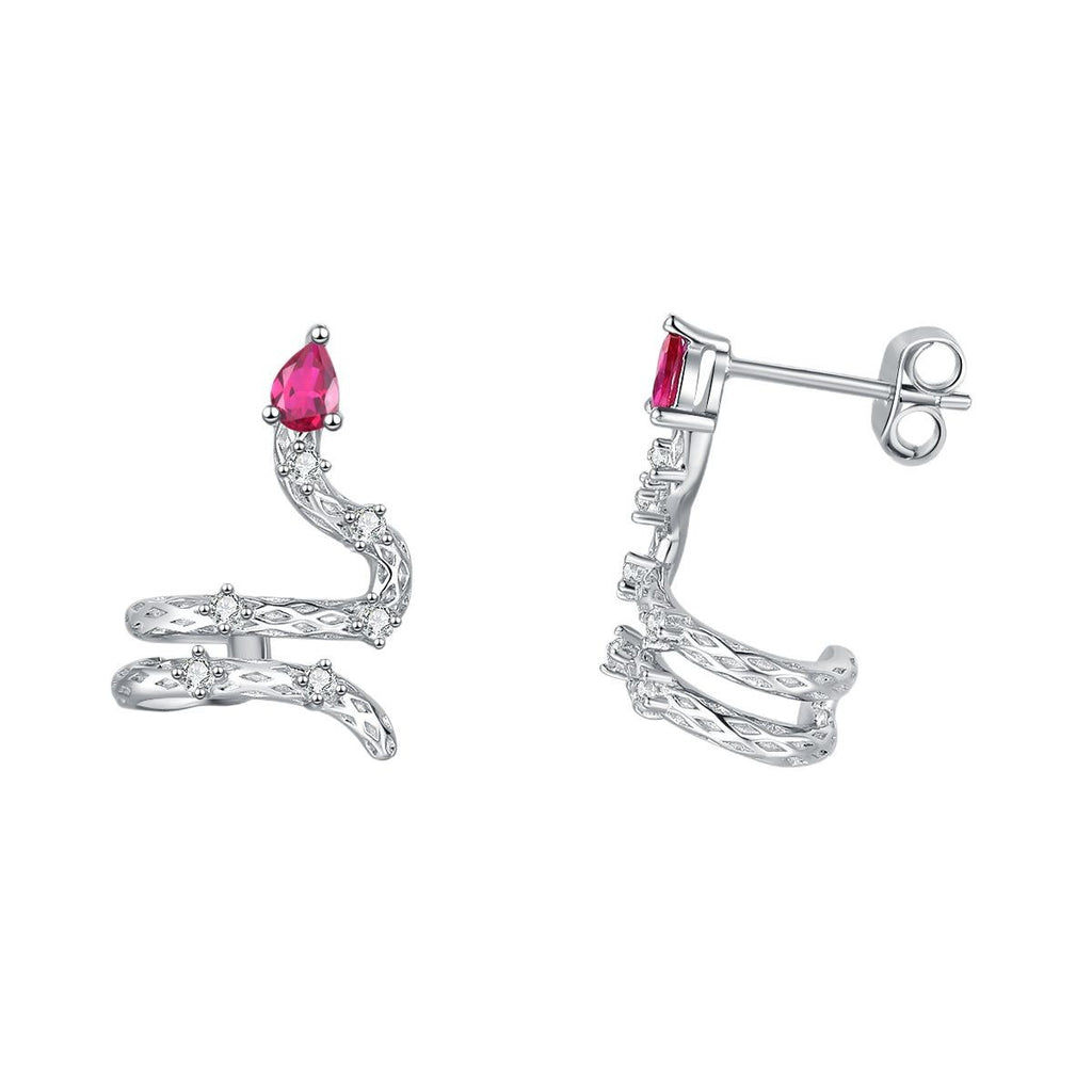 Earrings - Sterling Silver Snake Teardrop Stud Earrings with Colorful Zirconia Stones