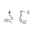 Earrings - Sterling Silver Snake Teardrop Stud Earrings with Colorful Zirconia Stones