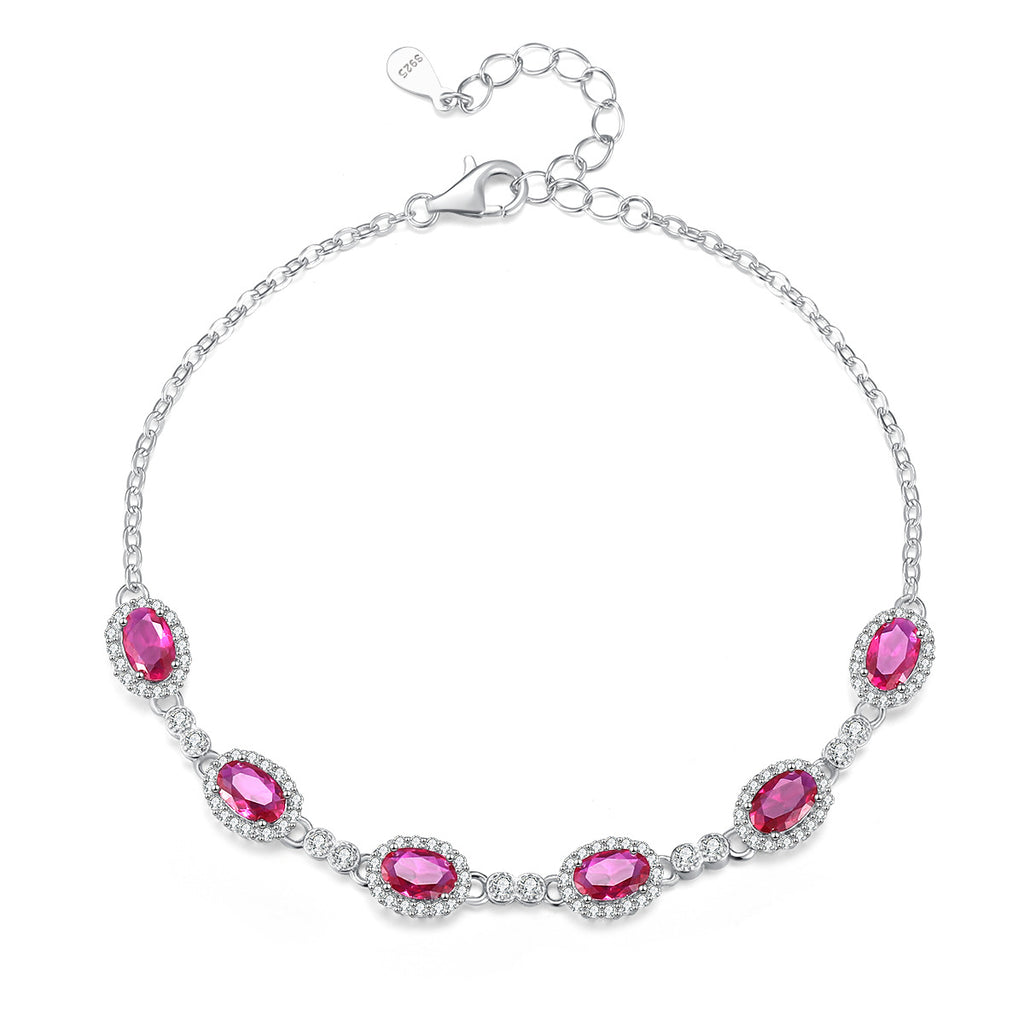 Bracelet - Sterling Silver Adjustable Chain with Colorful Cubic Zirconia Gemstone