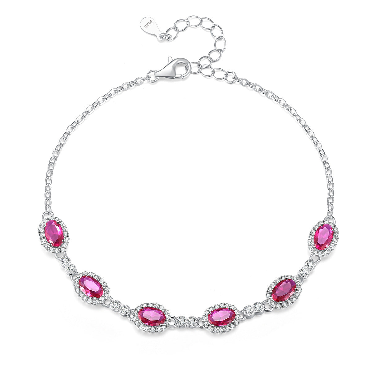 Bracelet - Sterling Silver Adjustable Chain with Colorful Cubic Zirconia Gemstone