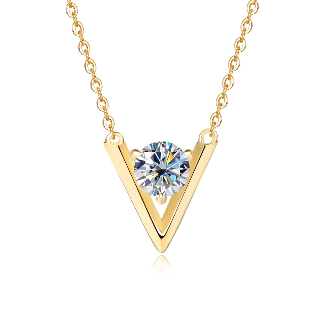 Necklace Sterling Silver Moissanite V-Shaped Minimalist Collarbone Chain