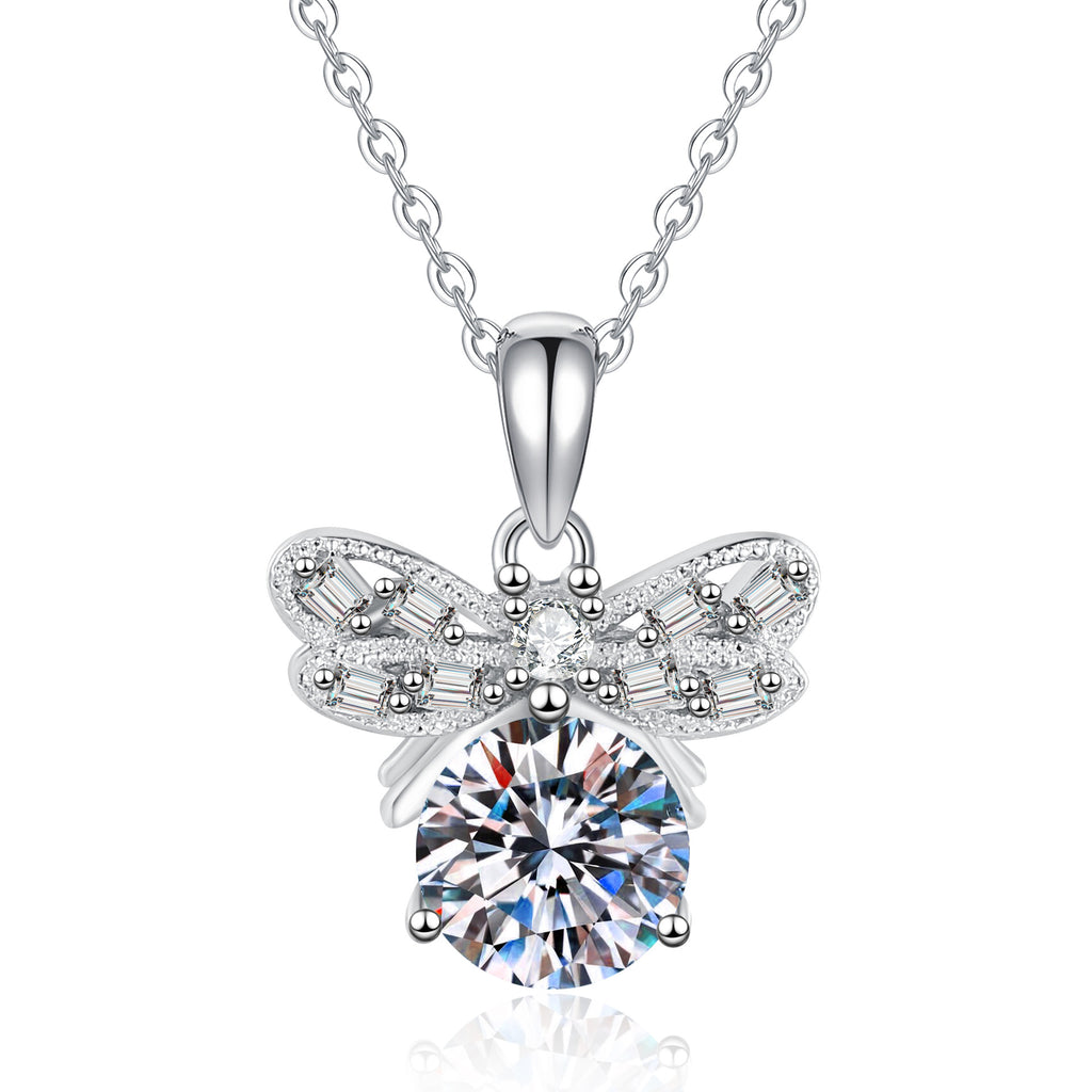 Necklace Sterling Silver Moissanite Bow Knot Pendant with Delicate Chain Elegant Fashion Jewelry