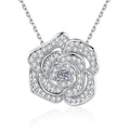Necklace Sterling Silver Camellia Flower Pendant with Full Pave Moissanite Stones Elegant Collarbone Chain