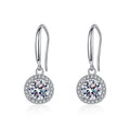 Elegant Sterling Silver Halo Drop Earrings with Round Moissanite Stone and Hook Closure