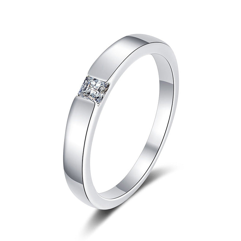 Ring Sterling Silver Princess Cut Moissanite Unisex Minimalist Band