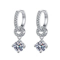 Earrings Sterling Silver Moissanite Drop Hoop Earrings with Circular Pave Design