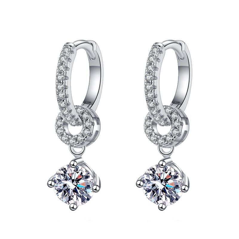 Earrings Sterling Silver Moissanite Drop Hoop Earrings with Circular Pave Design