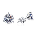 Earrings Sterling Silver Three Prong Moissanite Stud Earrings with Platinum Plating Unisex Design