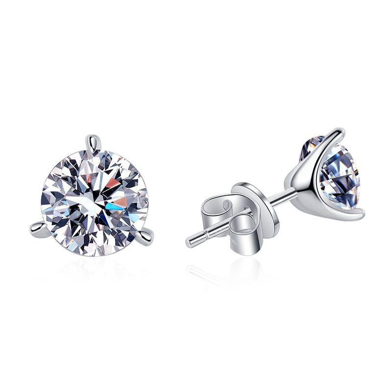 Earrings Sterling Silver Three Prong Moissanite Stud Earrings with Platinum Plating Unisex Design