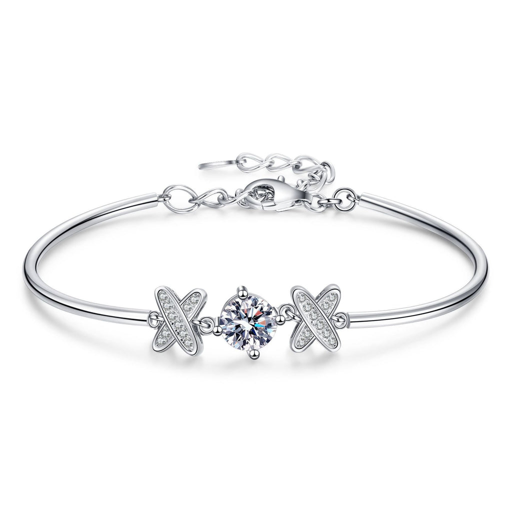 Bracelet Sterling Silver Bow-Knot Design Bangle with 1 Carat Moissanite Center Stone