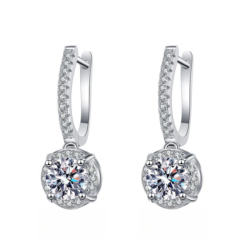 Earrings Luxury 925 Sterling Silver Drop Earrings with One Carat Moissanite D Color Gemstone