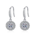 Earrings Sterling Silver Platinum Plated Moissanite Halo Drop Earrings with Brilliant D Color Stones
