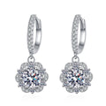 Earrings Sterling Silver Moissanite Rose Flower Halo Drop Earrings with Brilliant Cut Stones