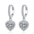 Earrings Sterling Silver Heart-Shaped Moissanite Drop Earrings with Platinum Plating and Halo Design
