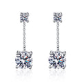 Earrings Sterling Silver Moissanite Drop Earrings with Four-Prong Setting and Delicate Chain Design