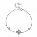 Bracelet Sterling Silver Four Leaf Clover Lucky Charm with Moissanite Stones Adjustable Chain