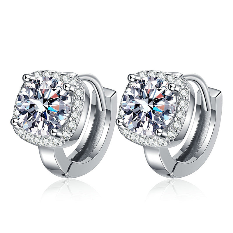 Elegant Sterling Silver Moissanite Hoop Earrings with Cushion Cut Halo Design