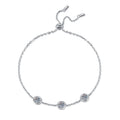 Bracelet Sterling Silver Moissanite Chain with Three Round Bezel Set Stones Adjustable Slider Clasp
