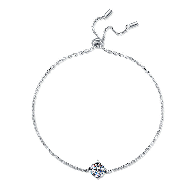 Bracelet Sterling Silver Four Prong Moissanite Solitaire Adjustable Chain Bracelet