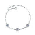 Bracelet Sterling Silver Moissanite Chain with Round Halo Settings and Adjustable Clasp