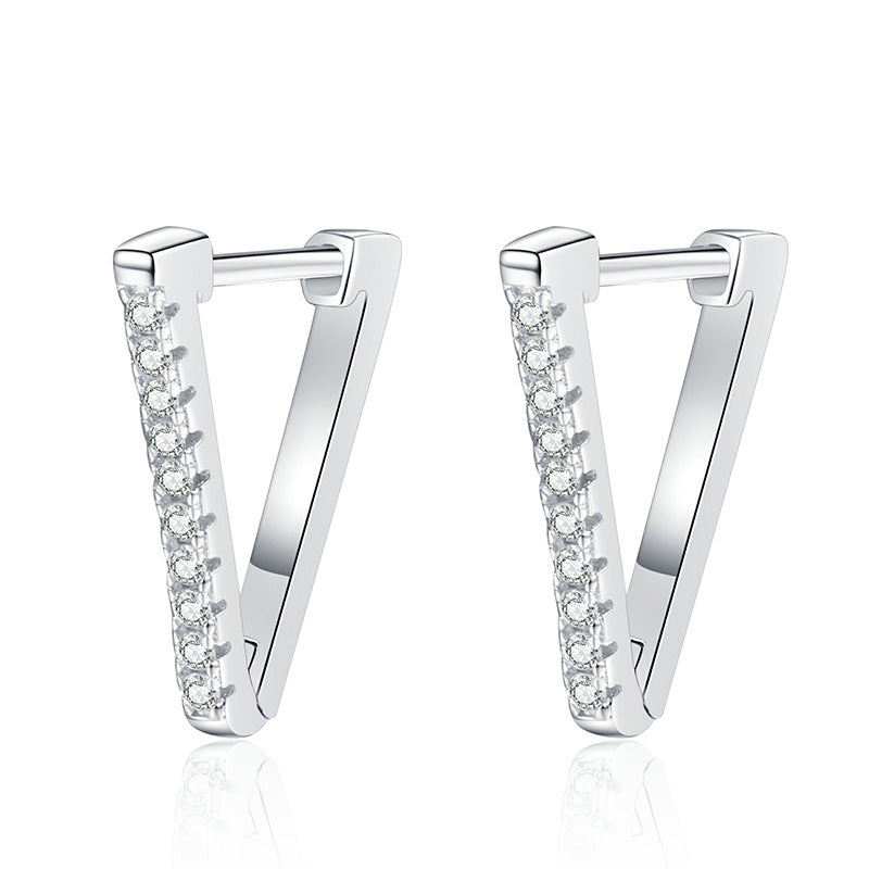 Earrings - Sterling Silver V-Shaped Moissanite Stud Earrings with Pave Setting