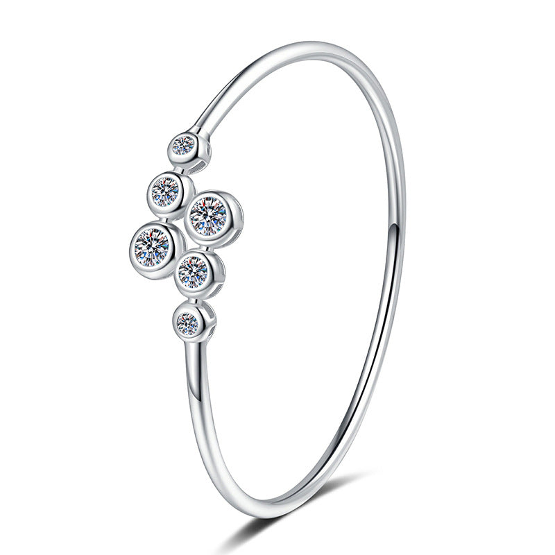 Bracelet Elegant Moissanite Bubble Cluster Open Cuff Bangle with Adjustable Elastic Design