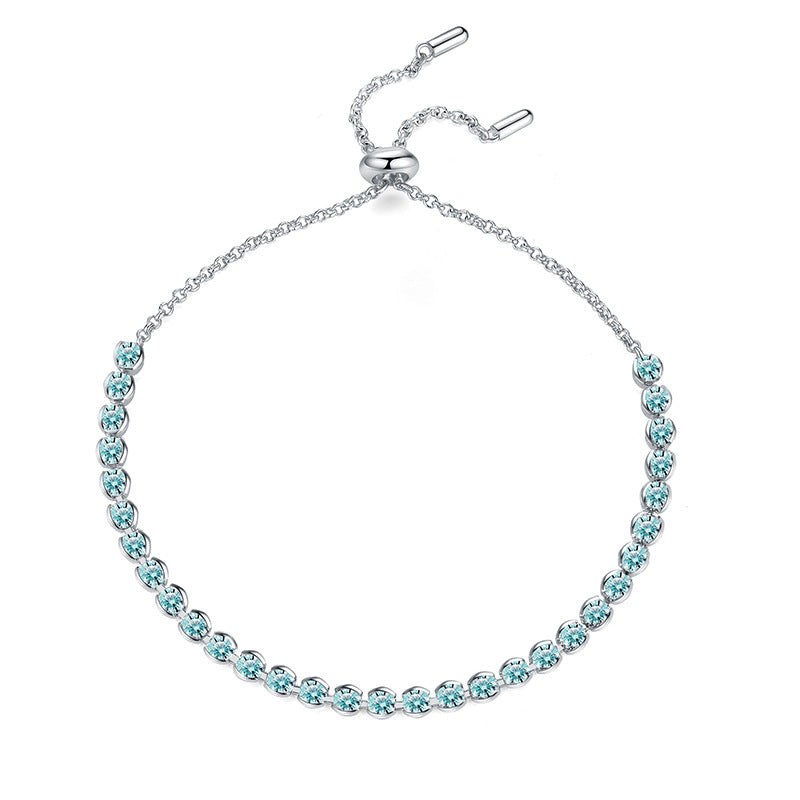 Bracelet Sterling Silver Adjustable Tennis Bracelet with Gradient Aqua Green Moissanite Stones