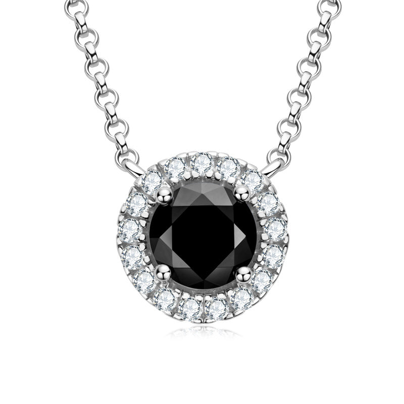 Necklace Elegant Black Moissanite Pendant with White Gold Plated 925 Sterling Silver Halo Design