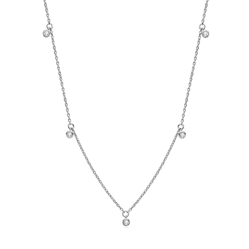 Necklace Delicate 925 Sterling Silver Moissanite Station Chain Collarbone Necklace