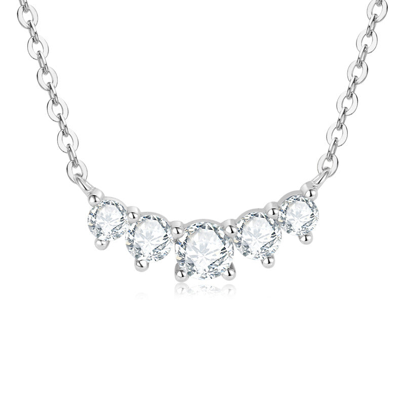 Necklace Delicate Smile Curve Moissanite Pendant with 925 Sterling Silver Chain