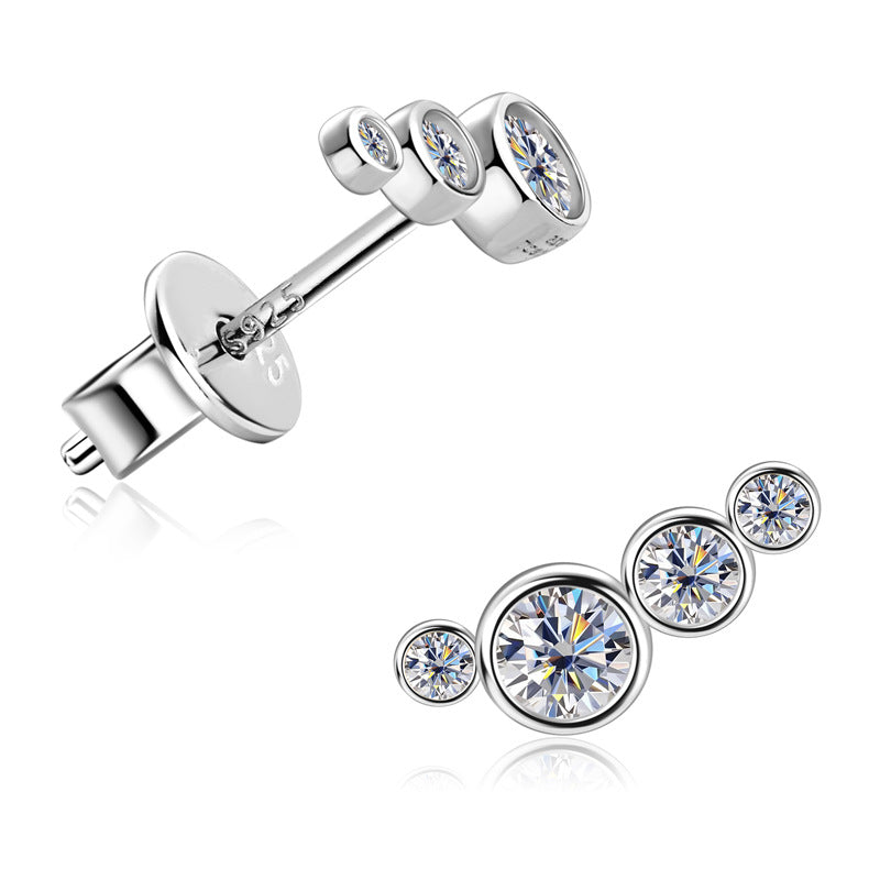 Earrings - Elegant Graduated Moissanite Stud Earrings in Sterling Silver with Bezel Setting