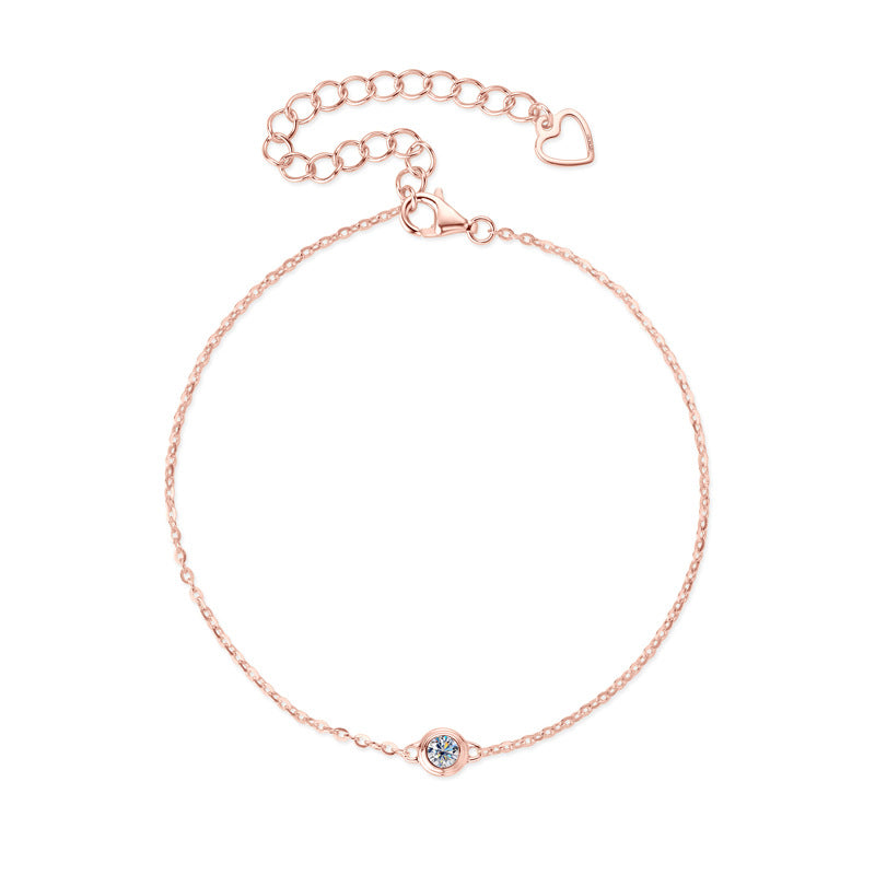 Bracelet Delicate Moissanite Solitaire Chain Bracelet with Round Bezel Setting