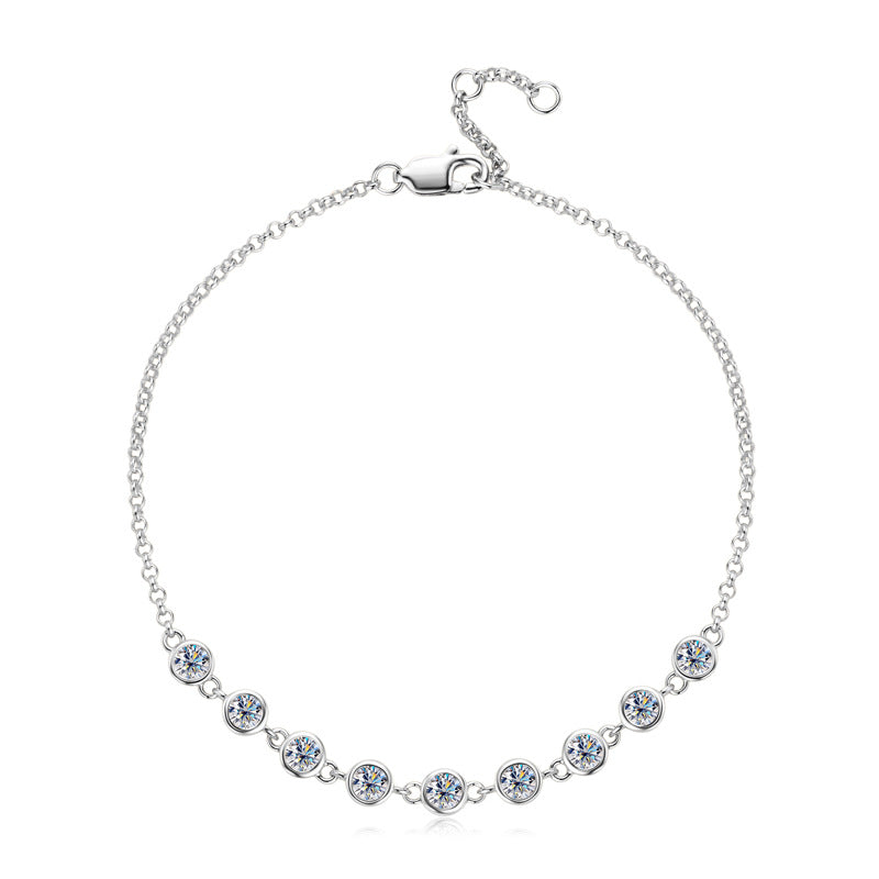 Bracelet Elegant Moissanite Bezel Set Sterling Silver Chain Bracelet with Adjustable Clasp