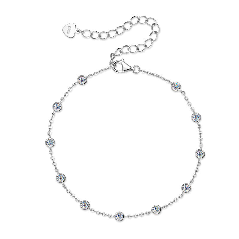 Bracelet Delicate Sterling Silver Moissanite Station Chain Bracelet with Adjustable Extender