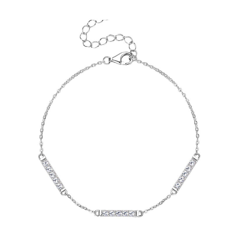 Bracelet Minimalist Sterling Silver Moissanite Bar Chain Bracelet with Adjustable Clasp