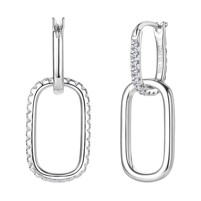 Earrings Asymmetric Moissanite Chain Link Drop Earrings in S925 Sterling Silver
