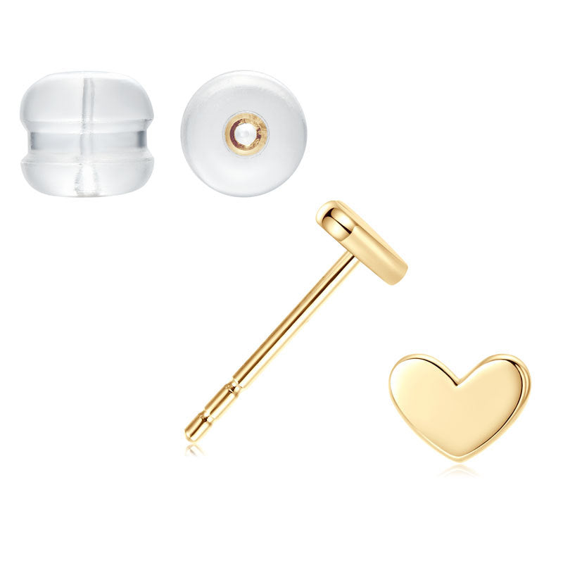 Earrings 10K Yellow Gold Heart Stud Earrings Minimalist Elegant Hypoallergenic Fashion Jewelry